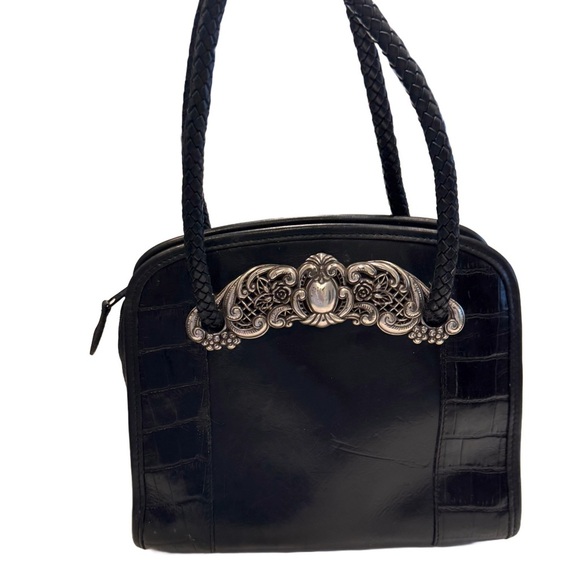 Brighton black leather croc embossed with silver embellishment braided straps - Picture 1 of 16
